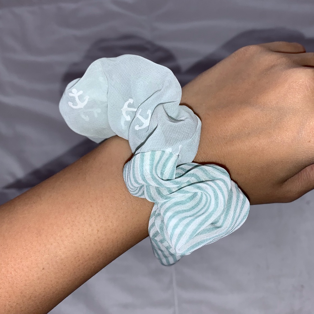 Two Pattered Mint Scrunchie